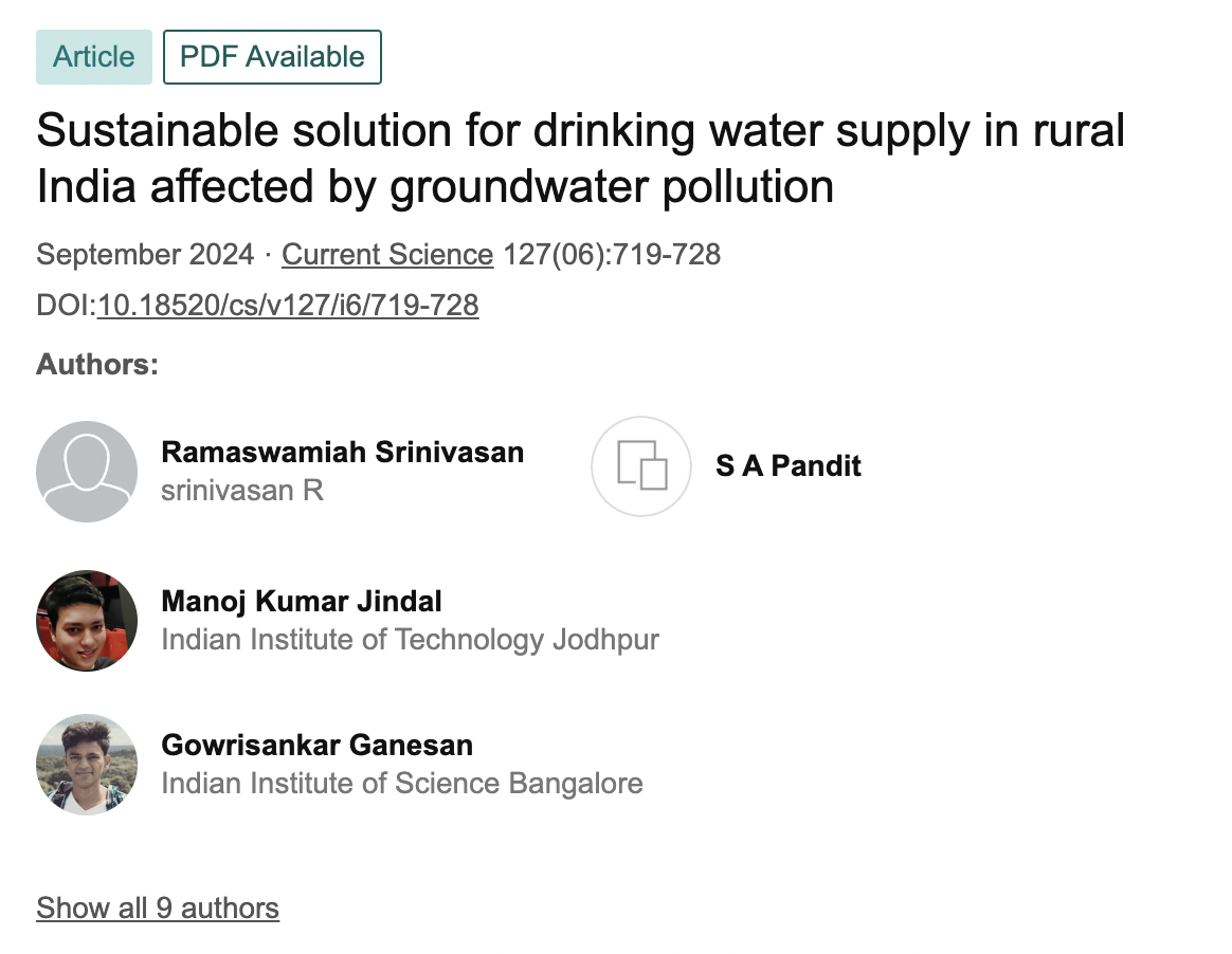 Sustainable solution for drinking water supply in rural India affected by groundwater pollution