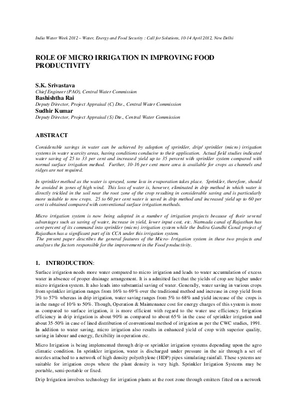 Role of Micro Irrigation in Improving Food Productivity