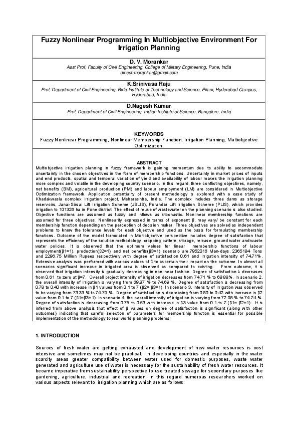 Fuzzy Nonlinear Programming In Multiobjective Environment For Irrigation Planning