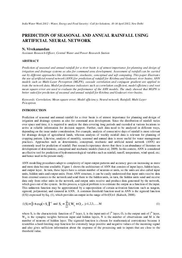 Prediction of Seasonal and Annual Rainfall Using Artificial Neural Network