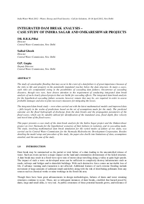 Integrated Dam Break Analysis - Case Study of Indira Sagar and Omkareshwar Projects