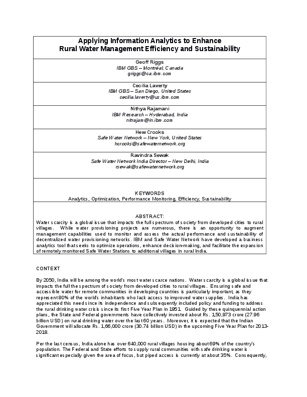 Applying Information Analytics to Enhance Rural Water Management Efficiency and Sustainability