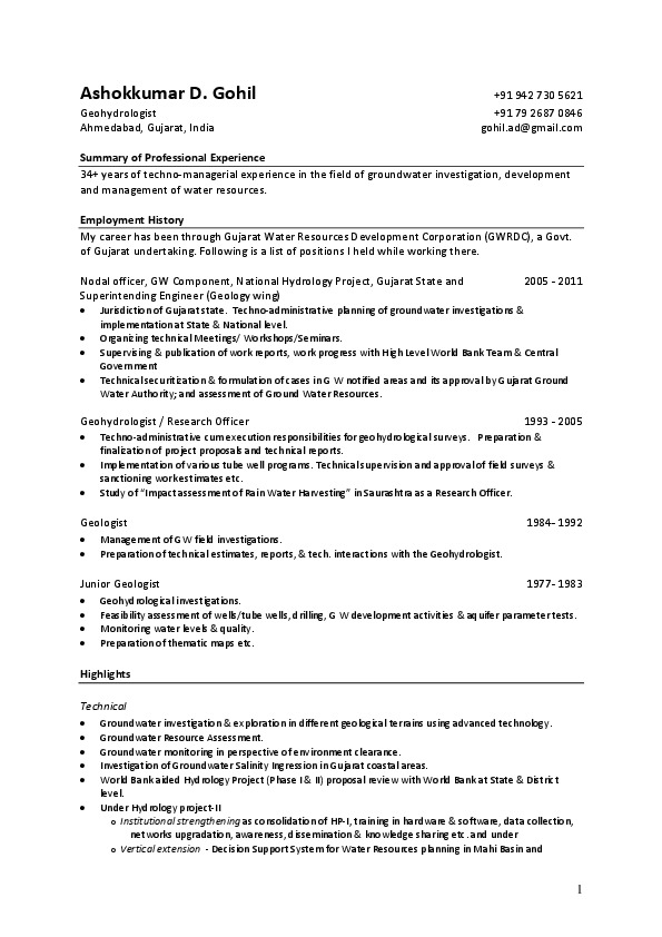 ASHOKKUMAR D GOHIL, GWRDC - Suprintending Engineering(Geohydrologist)