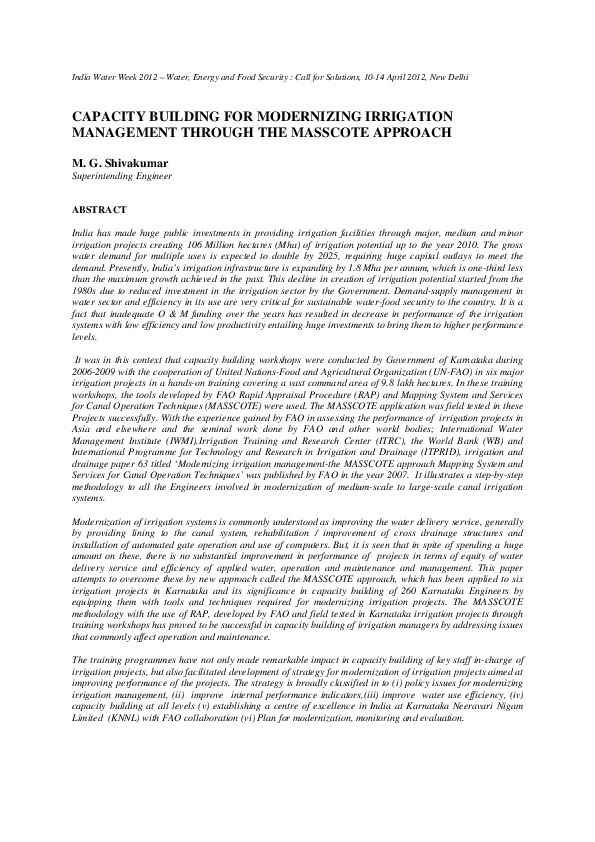Capacity Building for Modernizing Irrigation Management Through the Masscote Approach