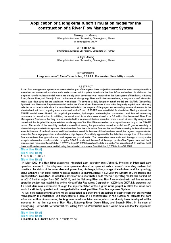 Application of a long-term runoff simulation model for the construction of a River Flow Management System