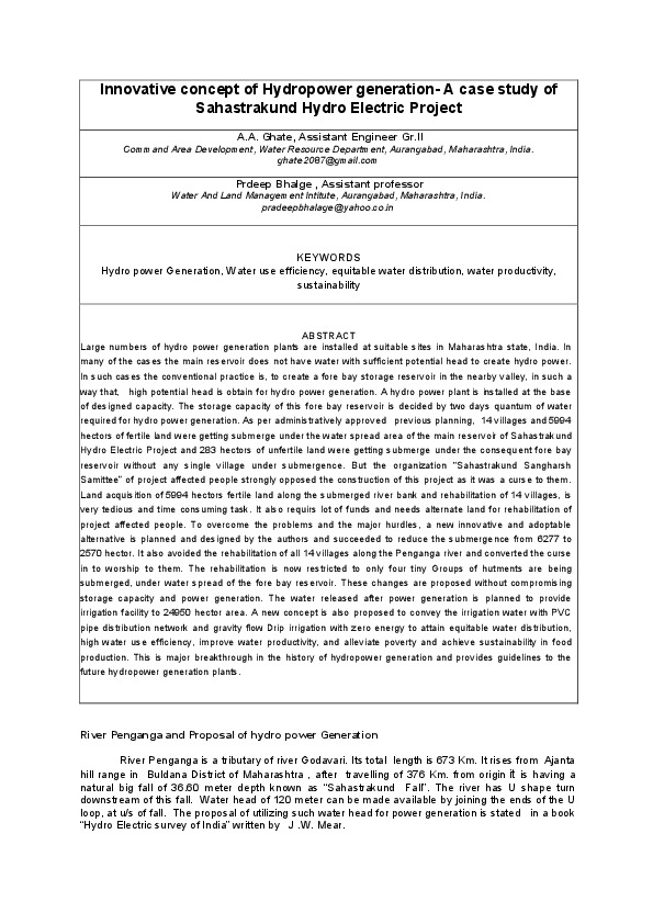 Innovative concept of Hydropower generation- A case study of Sahastrakund Hydro Electric Project