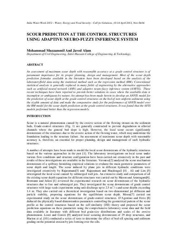 Scour Prediction at the Control Structures Using Adaptive Neuro-Fuzzy Interference System