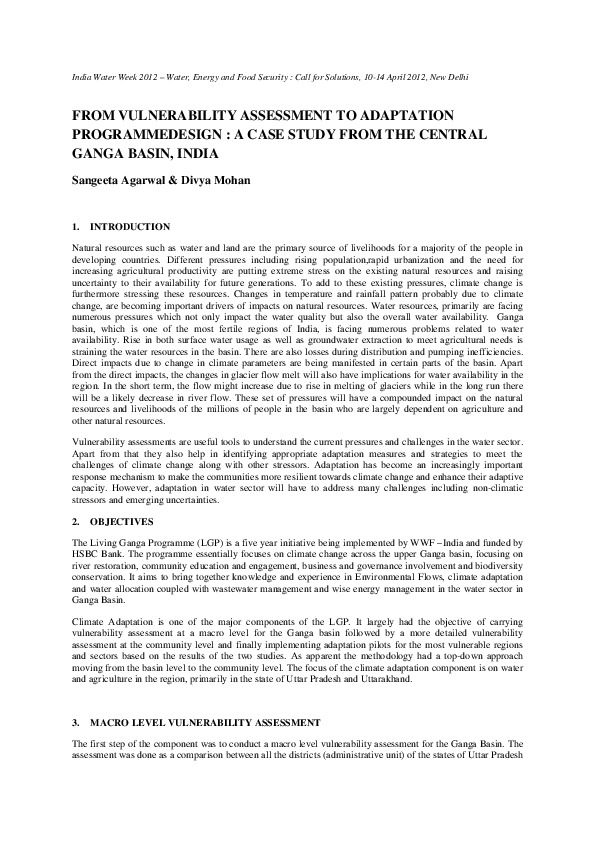 From Vulnerability Assessment to Adaptation Programme Design: A Case Study from the Central Basin, India
