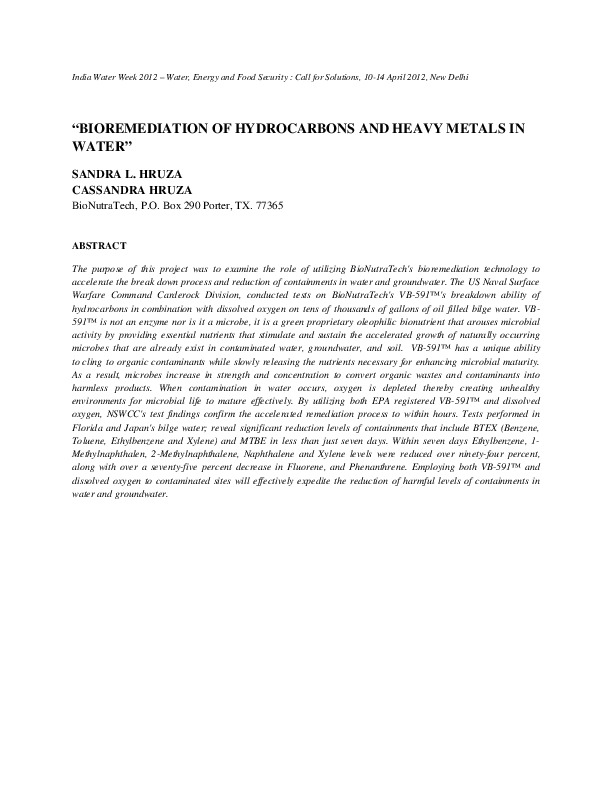 Bioremediation of Hydrocarbons and Heavy Metals in Water