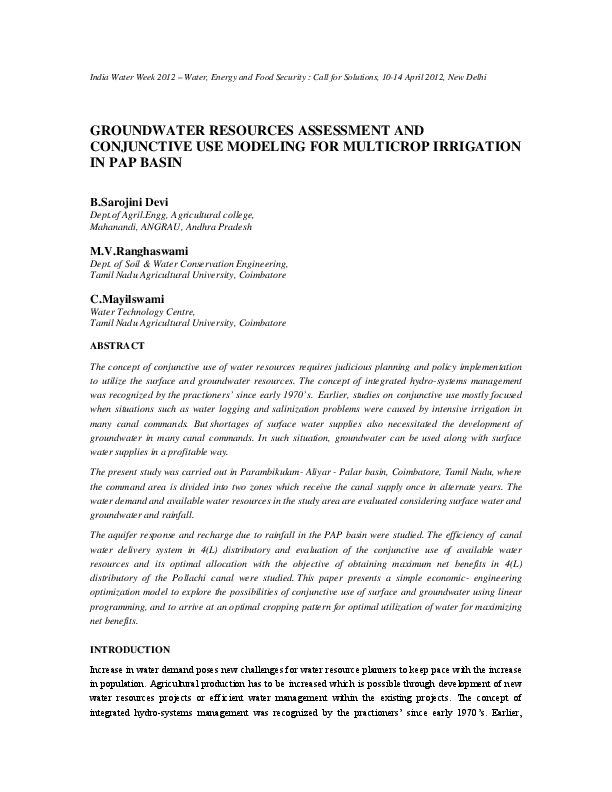 Groundwater Resources Assessment and Conjunctive Use Modeling for Multicrop Irrigation in Pap Basin