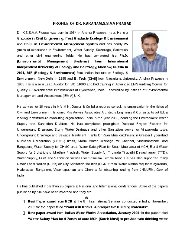 K.S.S.V.V. Prasad, M/s Aarvee Associates Architects Engineers & Consultants Pvt Ltd. - Vice President & Head of Department (EWS Division)