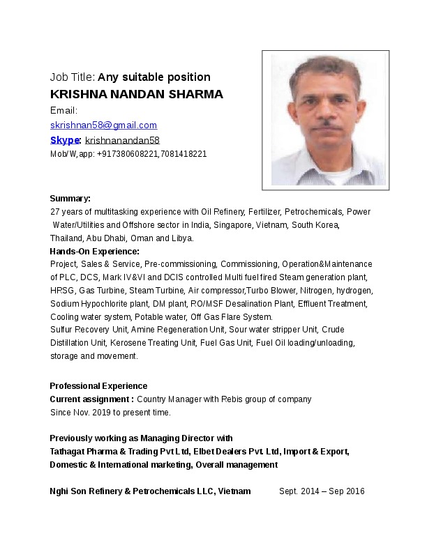 Krishna nandan Sharma, Lead Engineer cum Head of Operations at Rebis Ltd
