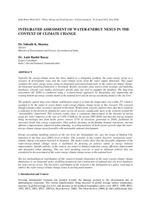 Integrated Assessment of Water-Energy Nexus in the Context of Climate Change