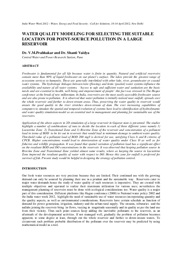 Water Quality Modeling for Selecting the Suitable Location for Point-Source Pollution in a Large Reservoir