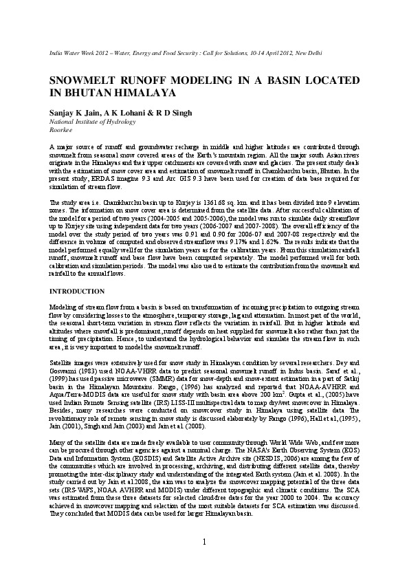 Snowmelt Runoff Modeling in a Basin Located in Bhutan Himalaya