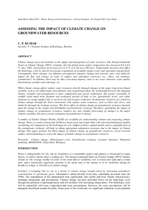 Assessing the Impact of Climate Change on Groundwater Resources