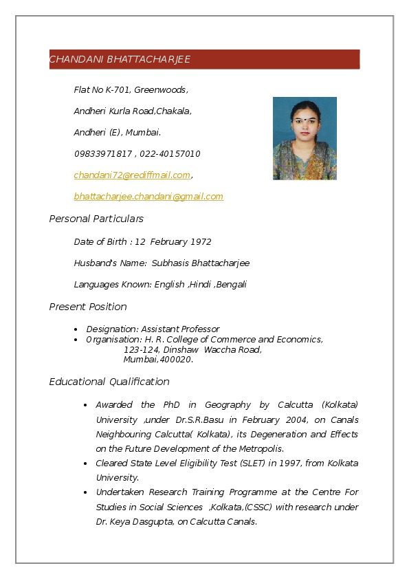 Chandani Bhattacharjee, H.R.College of Commerce and Economics - Faculty, 