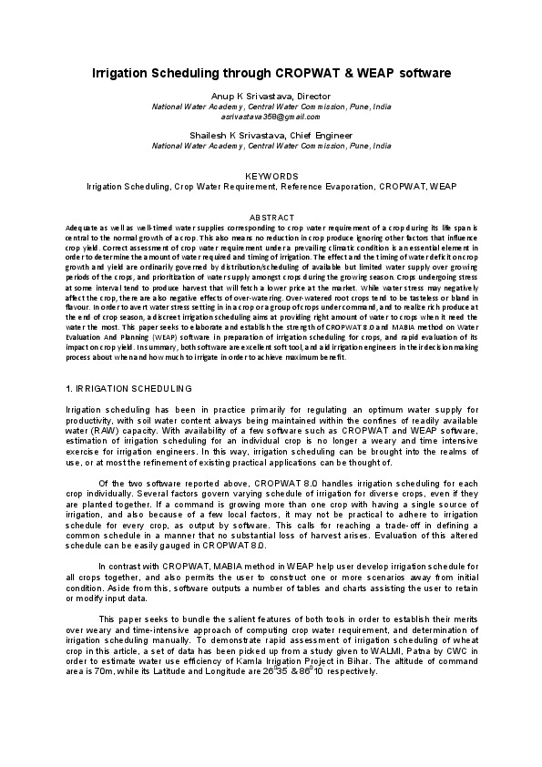 Irrigation Scheduling through CROPWAT & WEAP software