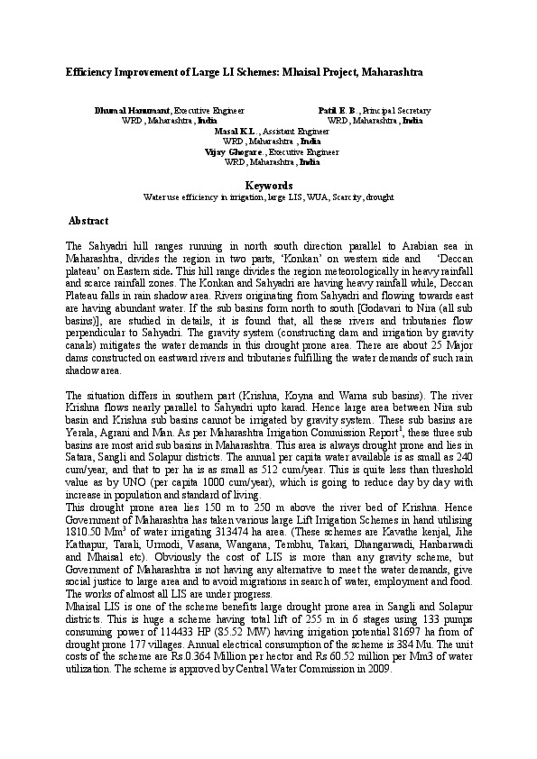 Efficiency Improvement of Large LI Schemes: Mhaisal Project, Maharashtra