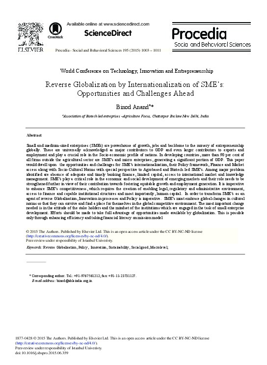 Reverse Globalisation by Internationalisation of SMEs