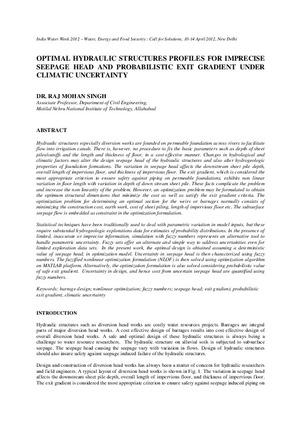 Optimal Hydraulic Structures Profiles for Imprecise Seepage Head and Probabilistic Exit Gradient Under Climatic Uncertainty