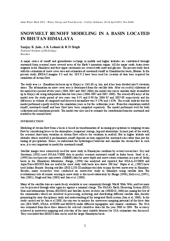 Snowmelt Runoff Modeling in a Basin Located in Bhutan Himalaya